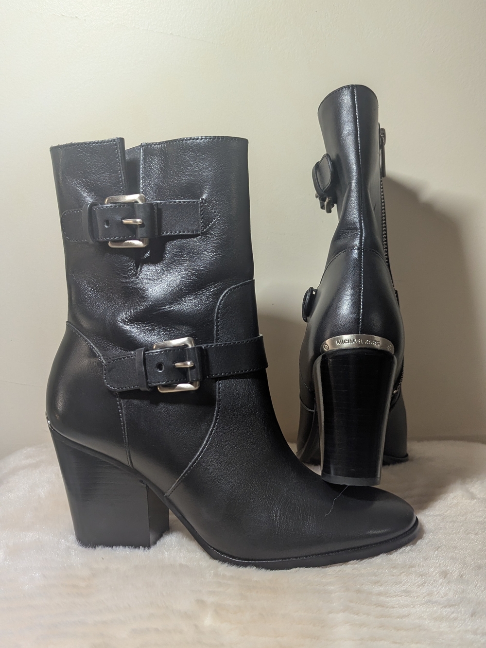 Michael Kors. Black Leather Buckle Ankle Boots -